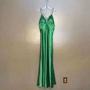 Madeline GardnerLime Green Satin Beaded Prom Dress